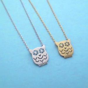 Cute, Night Owl, Gold Or Silver, Necklace