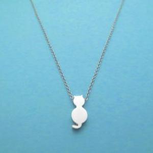 Initial, Handstamped, Cute, Silver Cat, Necklace