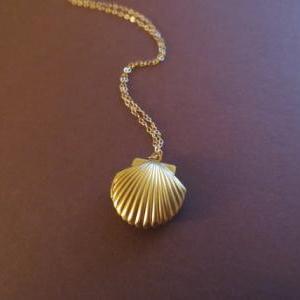 Mermaid, Shell, Locket, Gold, Necklace
