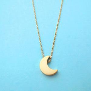 Crescent Moon Necklace, Gold Moon Necklace, Simple..