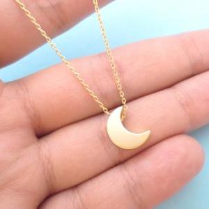 Crescent Moon Necklace, Gold Moon Necklace, Simple..
