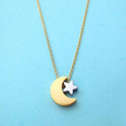 Moon, And, Star, Necklace, , Friend, Necklace