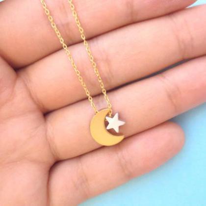 Moon, And, Star, Necklace, , Friend, Necklace