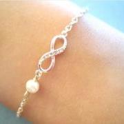 Simple, Cute, Infinity Pearl, Gold or Silver, Bracelet