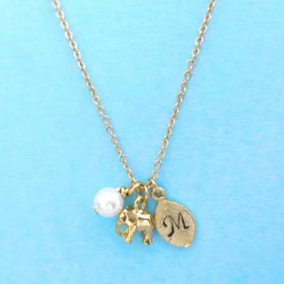 Initial, Elephant, Personalized, Gold, Elephant, Necklace