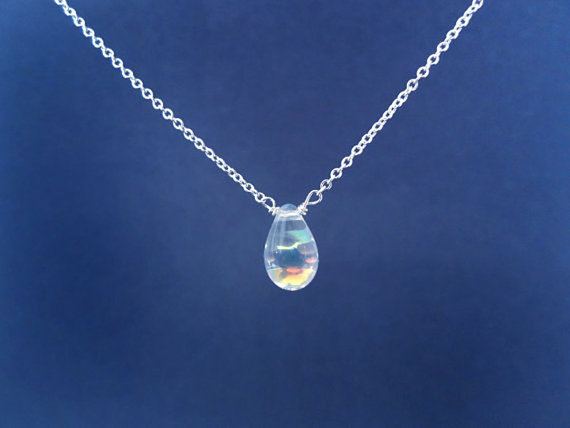 Nature Lovers' Purism Tear Drop, Water Drop Pendant, Silver, Necklace