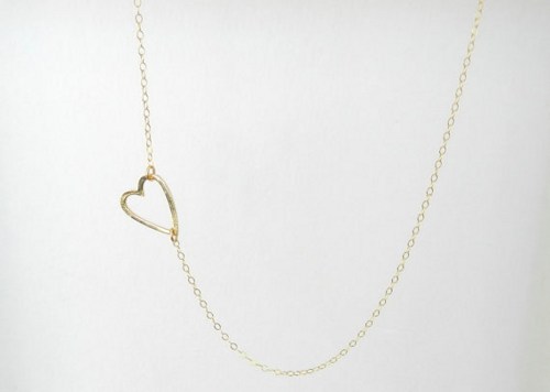 Open Heart, Sideway, Cute, Simple, Modern, Necklace, Gold