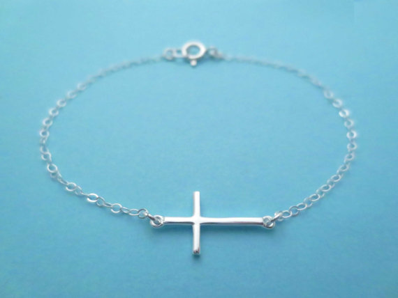 Sterling Silver, Sideway Cross, Simple And Elegant, Bracelet