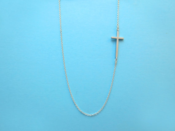 Simple, Cross, Sideway, Sterling Silver Chain, Necklace