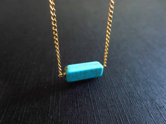 Turquoise, Bar, Gold/ Silver, Necklace, Simple, Modern, Minimal, Unique Jewelry