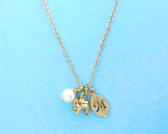 Initial, Elephant, Personalized, Gold, Elephant, Necklace